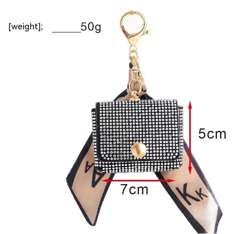Mini diamond coin purse in ultra light polyester with chain, 7x5cm, black colour