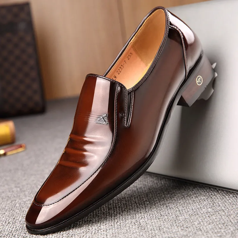 Micro REEHEMES patent leather men's dress shoes in black, glossy British-style business formal lace-up shoes