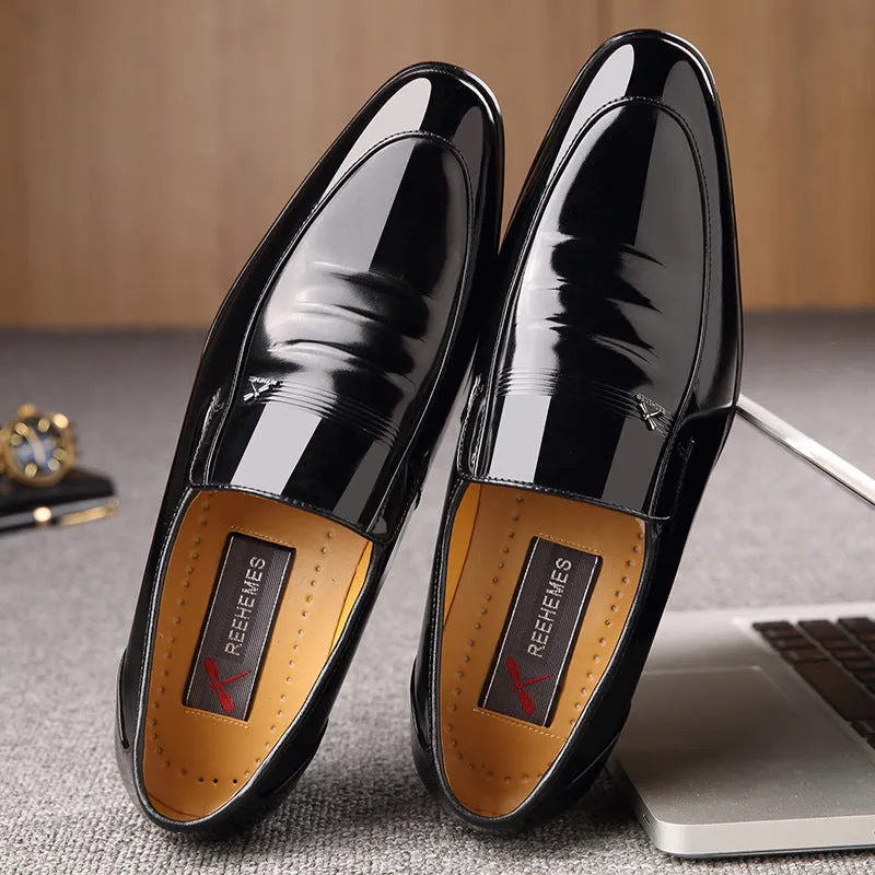 Micro REEHEMES patent leather men's dress shoes in black, glossy British-style business formal lace-up shoes