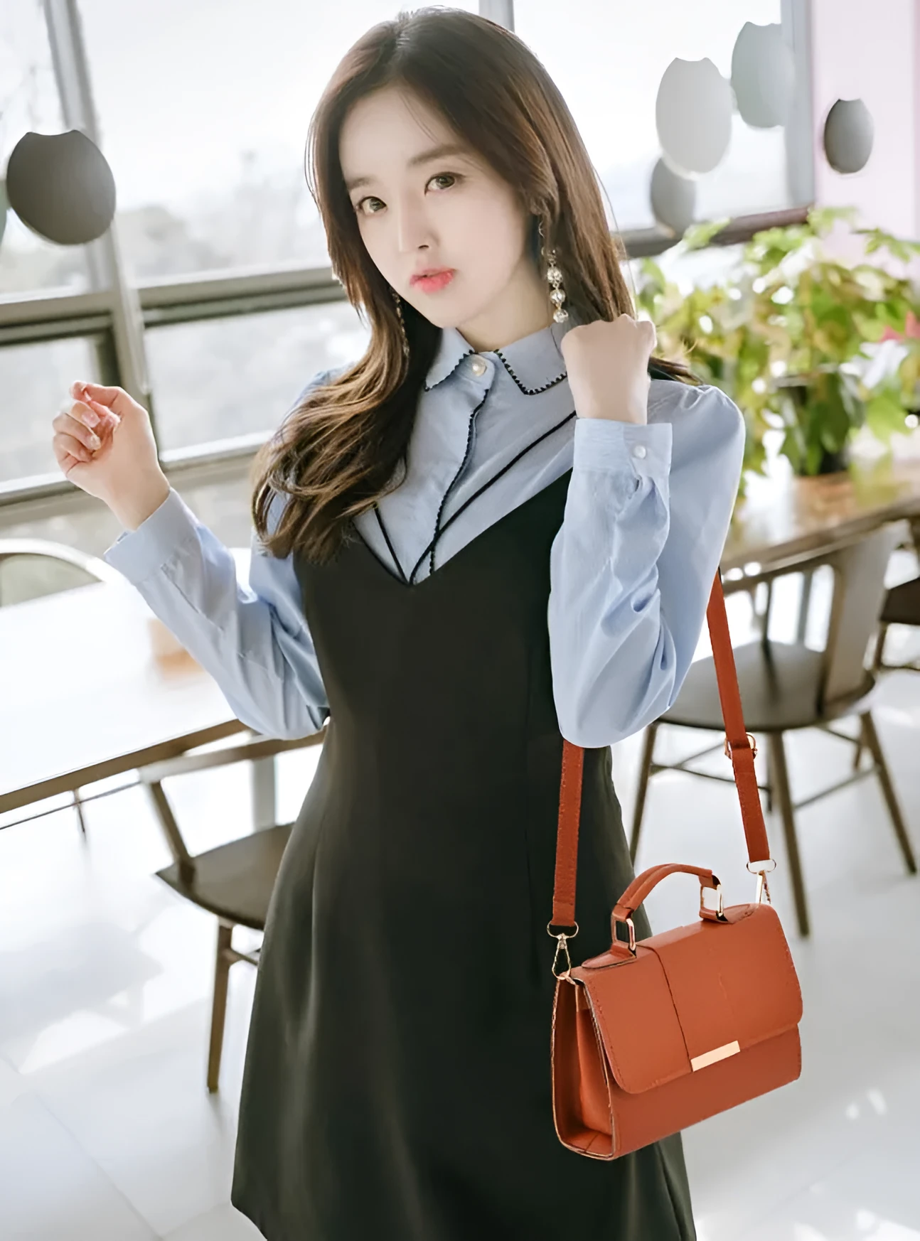 Fashion woman handbag in soft PU with shoulder strap, side view showing polyester lining