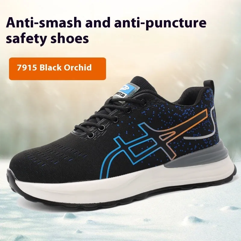 Brown leather safety work shoes with anti-smash toe cap and puncture-resistant rubber sole