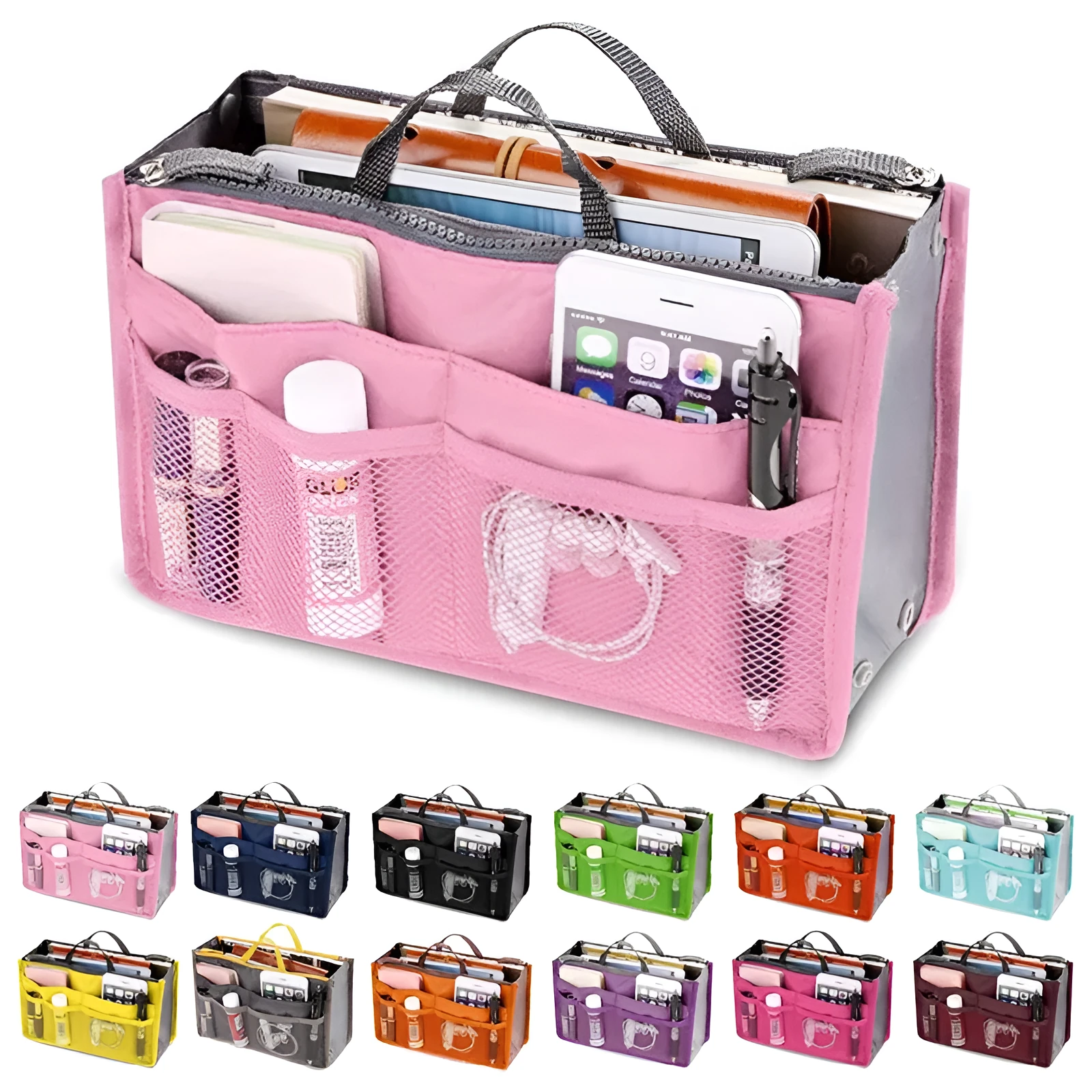 Nylon ladies makeup cosmetic bag with zipper closure in 28cm length, available in multiple colours