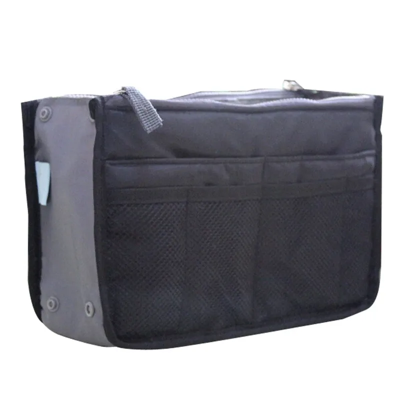 Nylon ladies makeup cosmetic bag with zipper closure in 28cm length, available in multiple colours