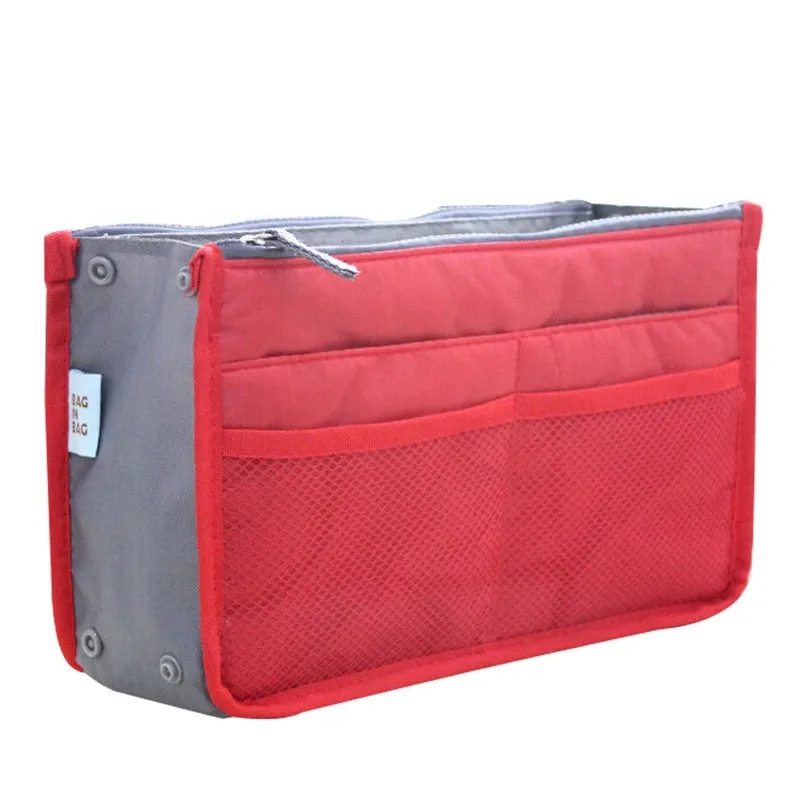Nylon ladies makeup cosmetic bag with zipper closure in 28cm length, available in multiple colours