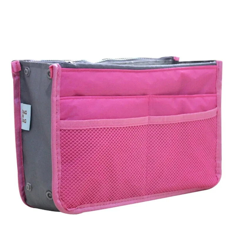 Nylon ladies makeup cosmetic bag with zipper closure in 28cm length, available in multiple colours