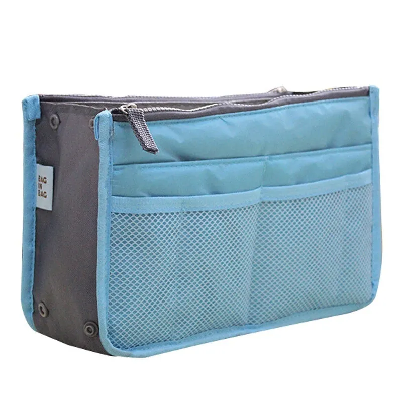Nylon ladies makeup cosmetic bag with zipper closure in 28cm length, available in multiple colours