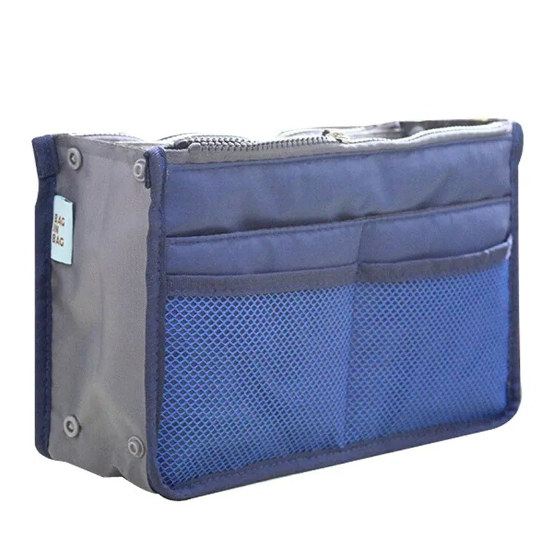 Nylon ladies makeup cosmetic bag with zipper closure in 28cm length, available in multiple colours