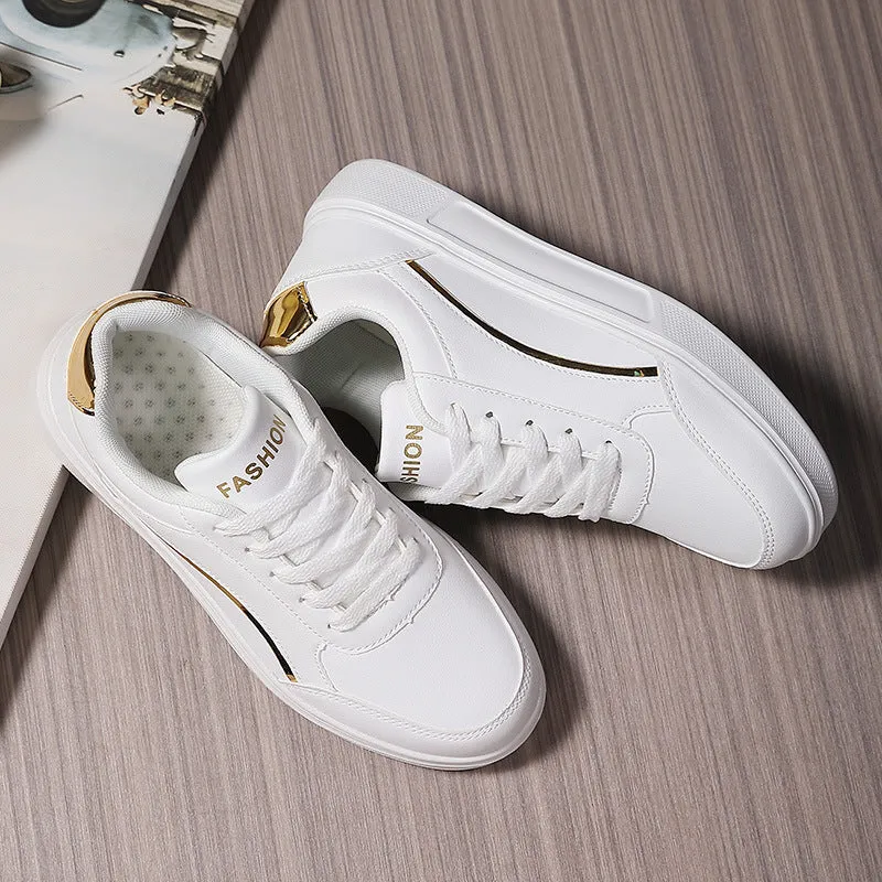 Breathable low-top ladies sneaker with round toe, non-slip rubber sole, and embroidered imitation superfine fibre upper in platinum colour