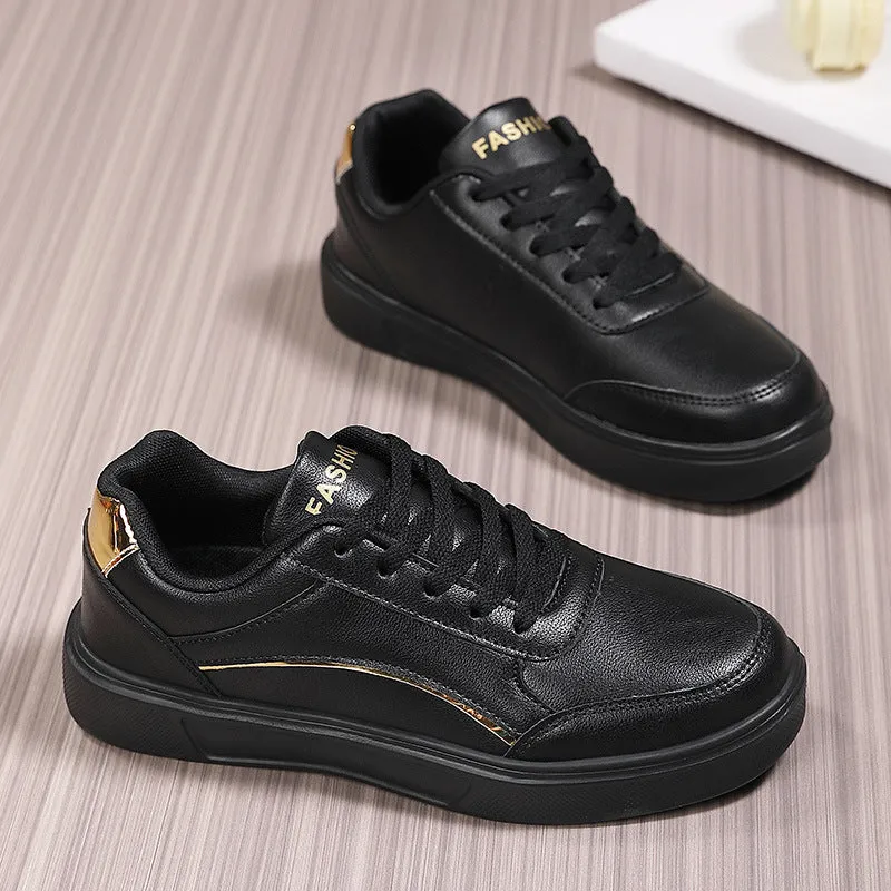 Breathable low-top ladies sneaker with round toe, non-slip rubber sole, and embroidered imitation superfine fibre upper in platinum colour