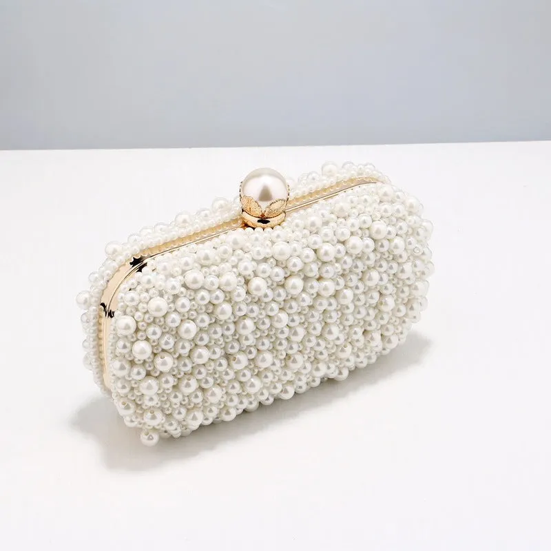 Small pearl dinner bag in solid colour, ABS material, polyester, with single handle and cover-type opening