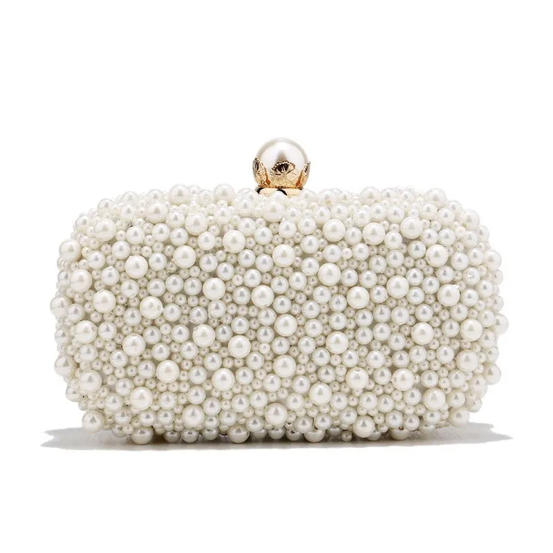 Small pearl dinner bag in solid colour, ABS material, polyester, with single handle and cover-type opening