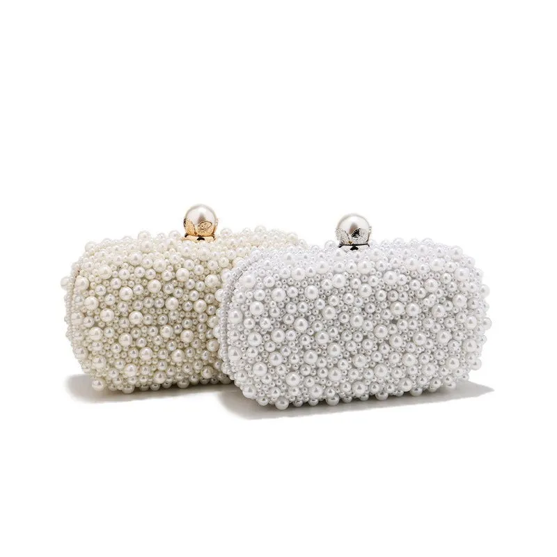 Small pearl dinner bag in solid colour, ABS material, polyester, with single handle and cover-type opening