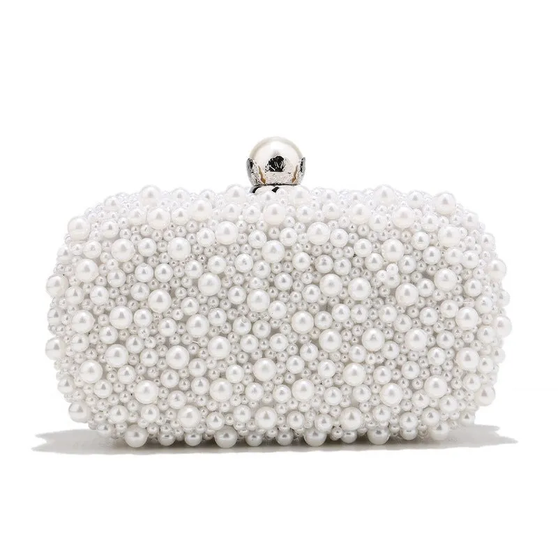 Small pearl dinner bag in solid colour, ABS material, polyester, with single handle and cover-type opening