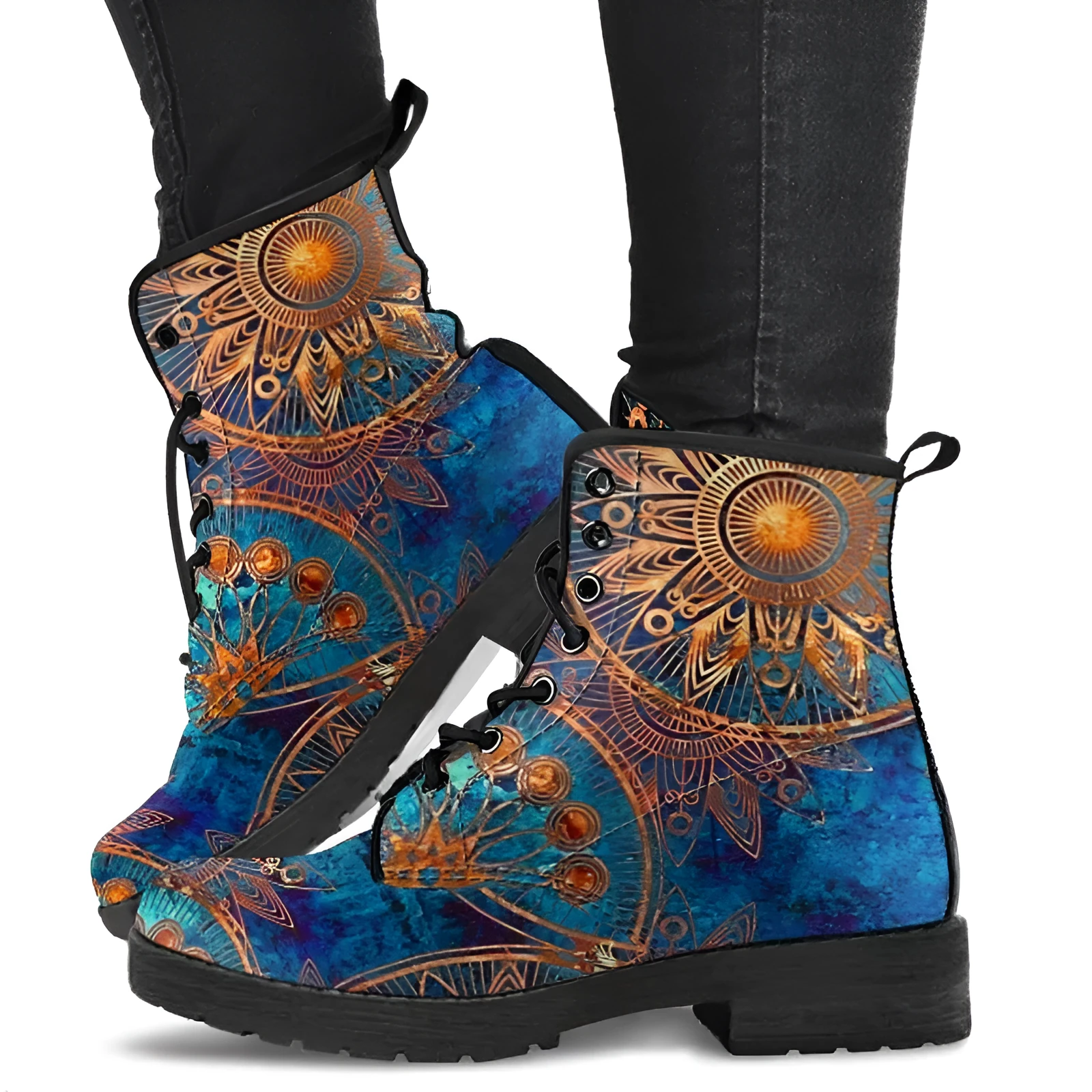 Martin boots autumn winter unisex casual shoes with printed totem design and round toe rubber sole