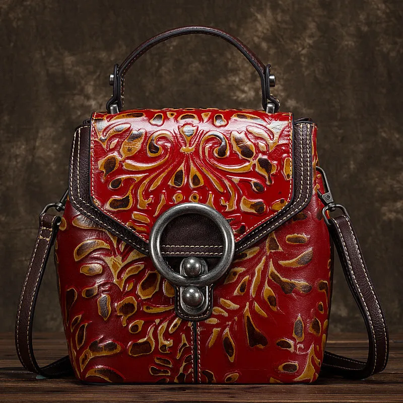 Cow Leather Backpack Multi-function Ladies Shoulder Bags Handbags with Lock Closure Multiple Pockets Coffee Colourful Green Red Yellow 20L Capacity