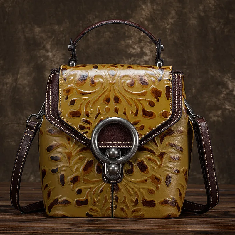 Cow Leather Backpack Multi-function Ladies Shoulder Bags Handbags with Lock Closure Multiple Pockets Coffee Colourful Green Red Yellow 20L Capacity