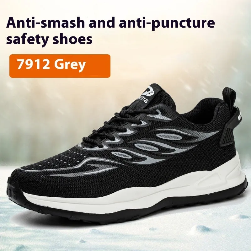 Orange lightweight leather safety work shoes with anti-smash and puncture-resistant rubber soles