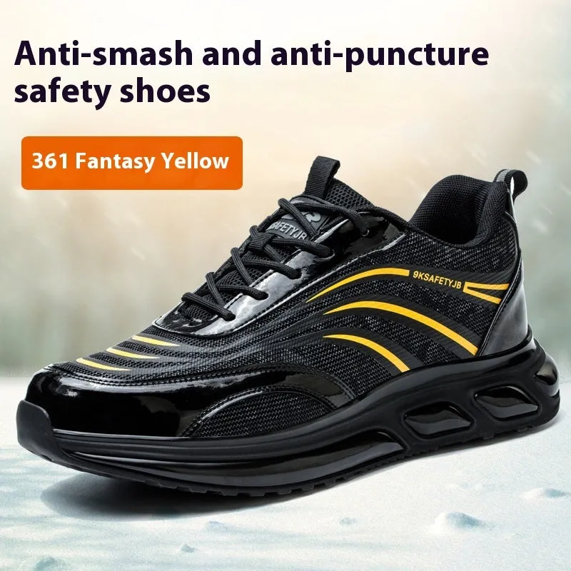 Orange lightweight leather safety work shoes with anti-smash and puncture-resistant rubber soles