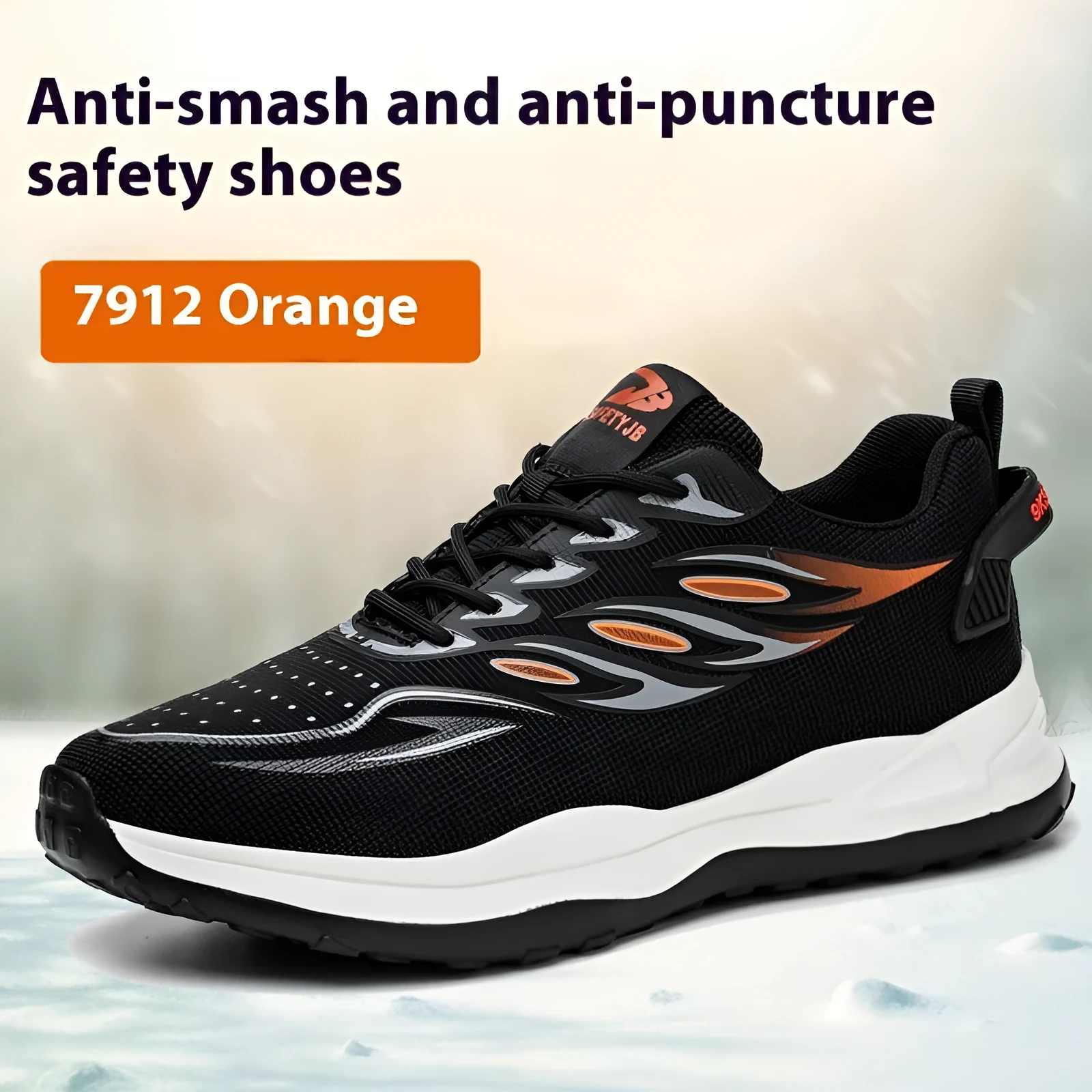 Orange lightweight leather safety work shoes with anti-smash and puncture-resistant rubber soles