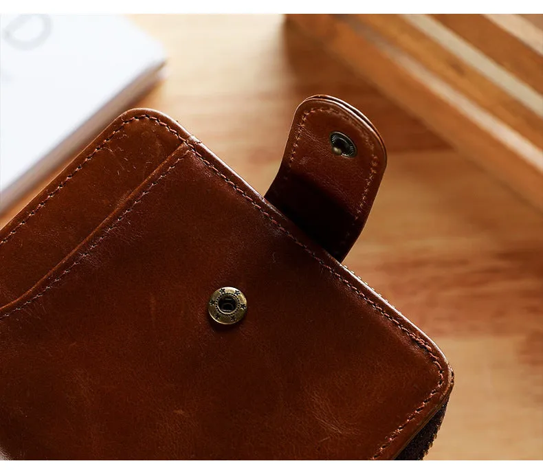 Genuine leather men's short wallet with multiple card slots in black colour