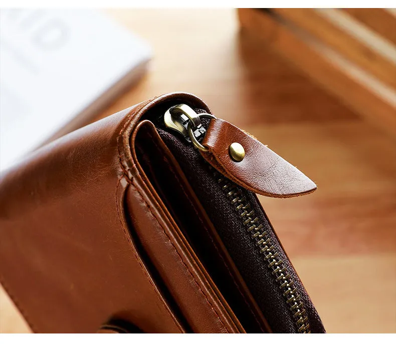Genuine leather men's short wallet with multiple card slots in black colour