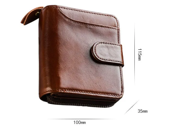 Genuine leather men's short wallet with multiple card slots in black colour