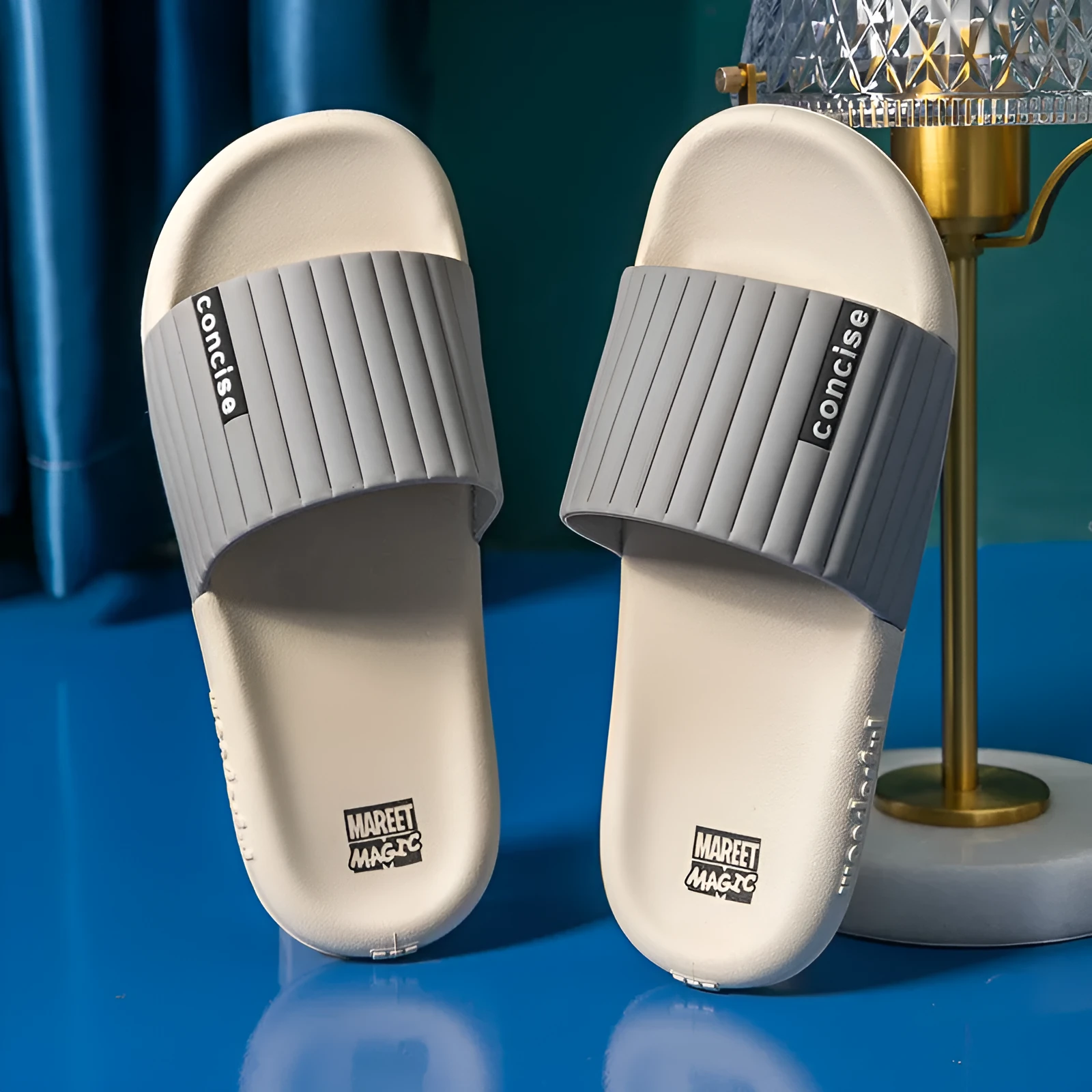 Men's PVC sandals for bathroom and outdoor use, plain style, available in multiple colours including grey and blue