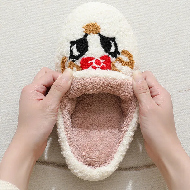 Women's non-slip Christmas deer slippers in fox colour with plush upper and TPR sole