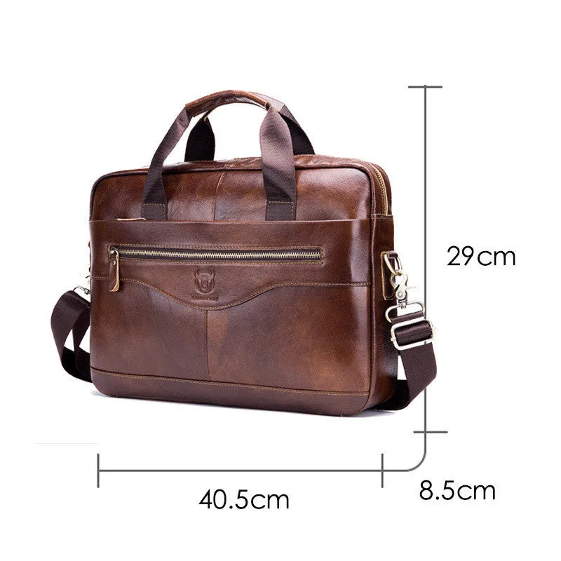 Captain cow leather briefcase 044 with brown first layer cowhide exterior and dedicated compartments
