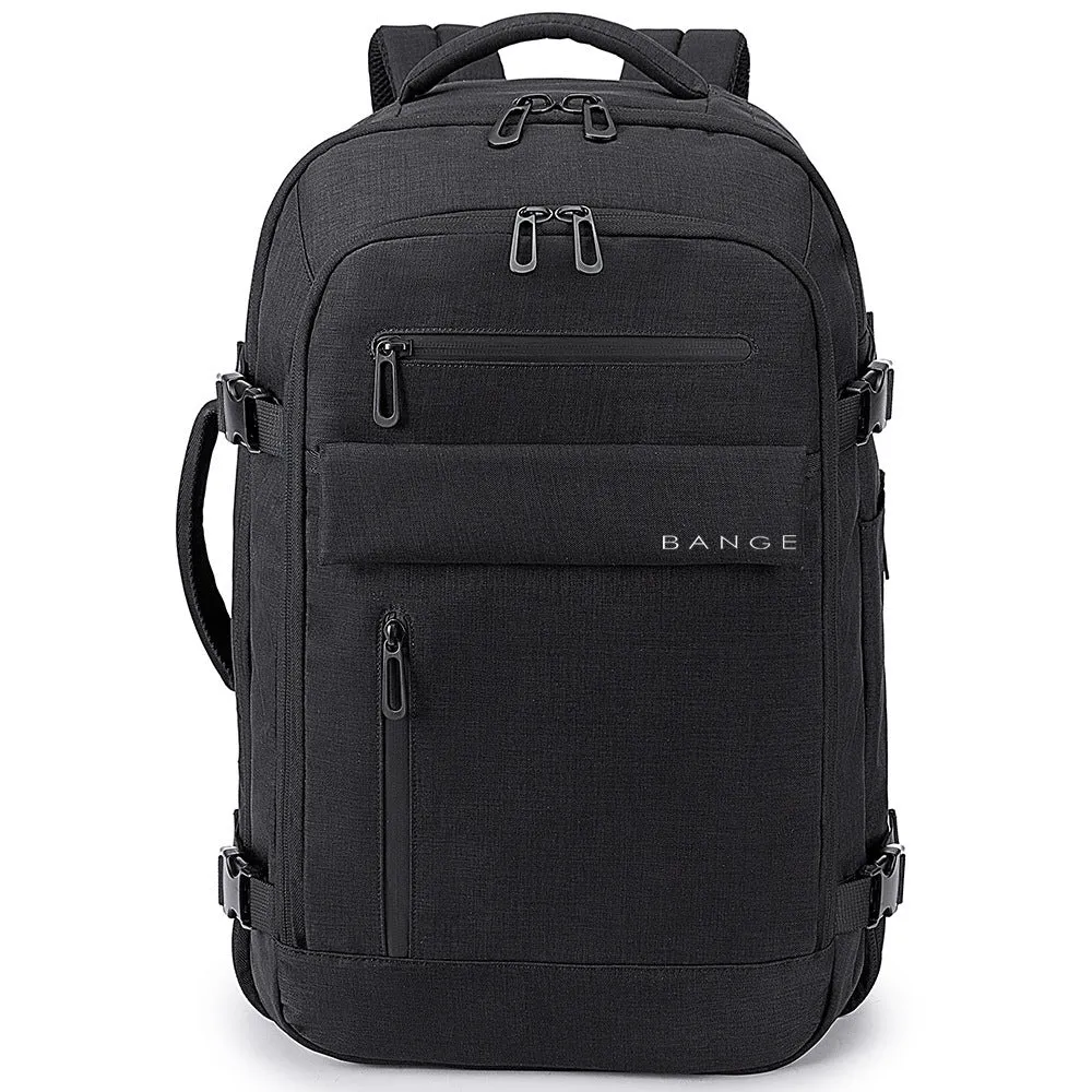 Waterproof men's computer backpack in black with Oxford cloth exterior, large capacity, and air cushion straps