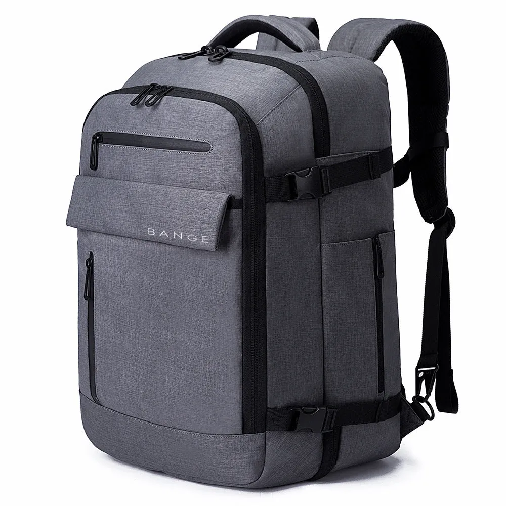 Waterproof men's computer backpack in black with Oxford cloth exterior, large capacity, and air cushion straps