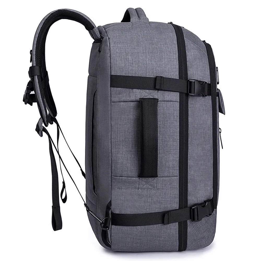 Waterproof men's computer backpack in black with Oxford cloth exterior, large capacity, and air cushion straps