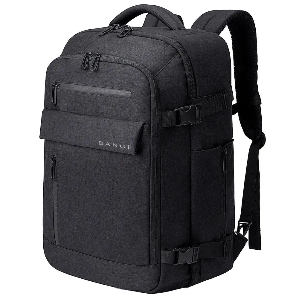 Waterproof men's computer backpack in black with Oxford cloth exterior, large capacity, and air cushion straps