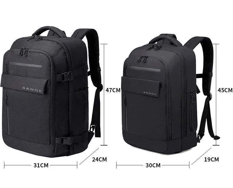 Waterproof men's computer backpack in black with Oxford cloth exterior, large capacity, and air cushion straps