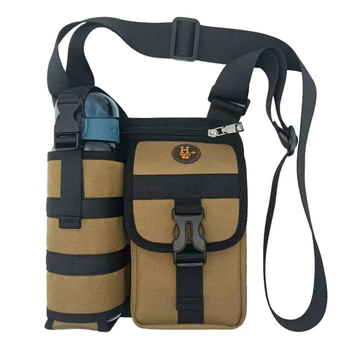 Medium shoulder messenger bag in army green Oxford cloth with shoulder strap and zip closure for men
