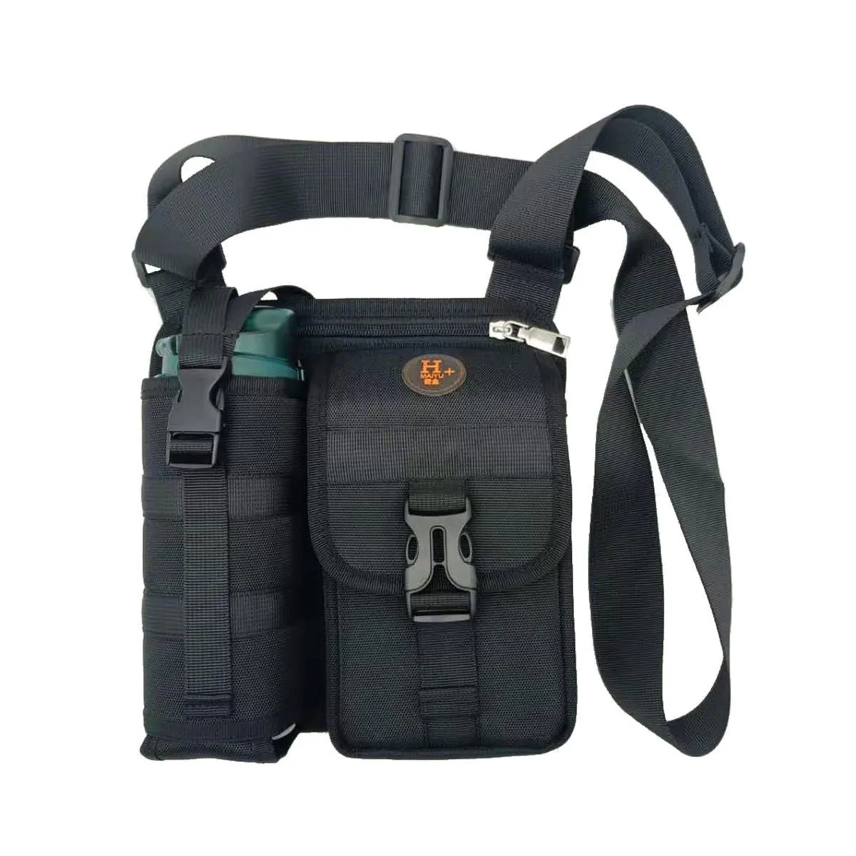 Medium shoulder messenger bag in army green Oxford cloth with shoulder strap and zip closure for men
