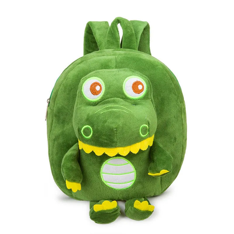 Soft plush dinosaur backpack for children with embroidery detailing in blue colour