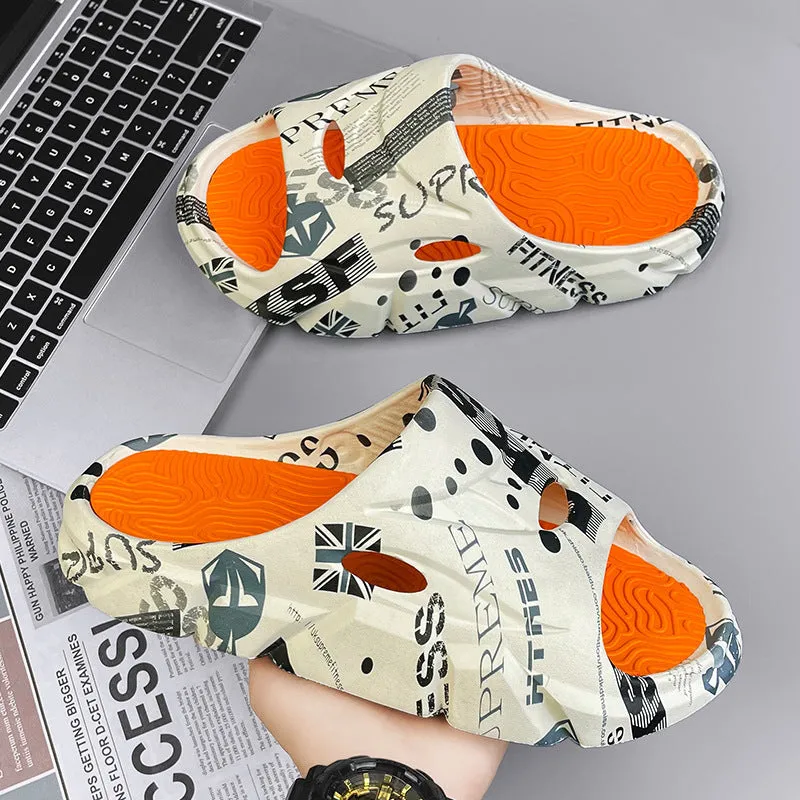 Men's platform slippers in beige with EVA injection-moulded sole, side view on a light background