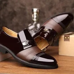 Business casual patent leather formal shoes in black and brown with rubber outsole