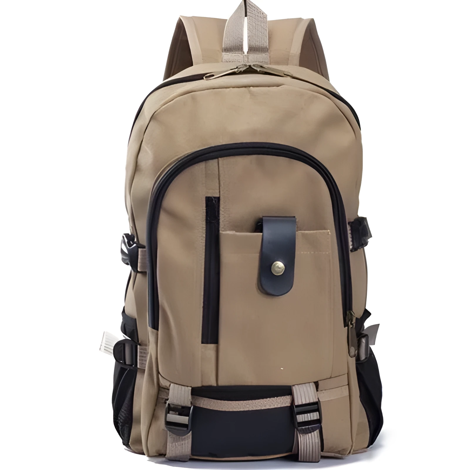 Canvas women's backpack in square vertical shape with double shoulder straps and zipper closure, army green colour