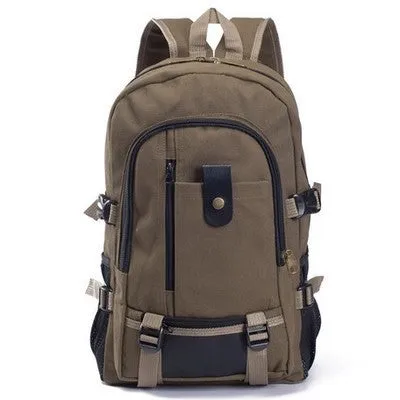 Canvas women's backpack in square vertical shape with double shoulder straps and zipper closure, army green colour