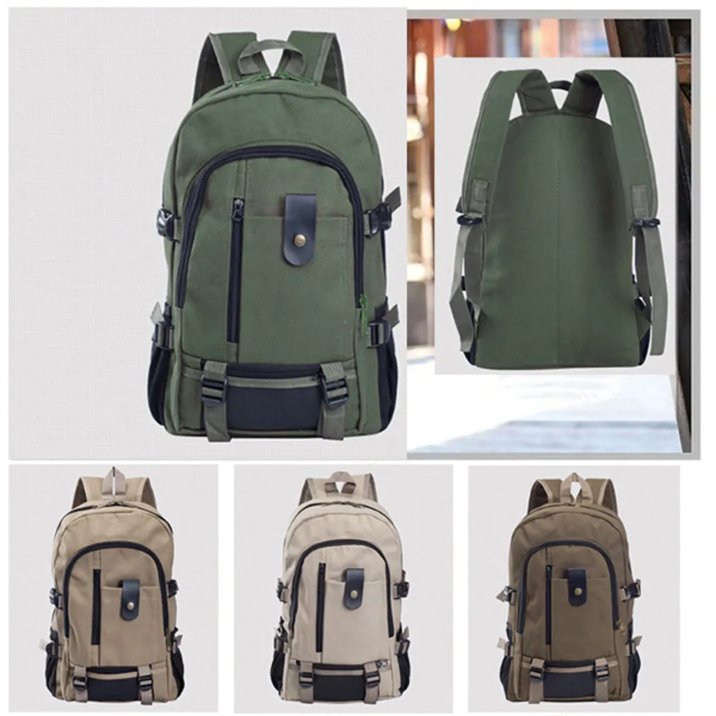 Canvas women's backpack in square vertical shape with double shoulder straps and zipper closure, army green colour
