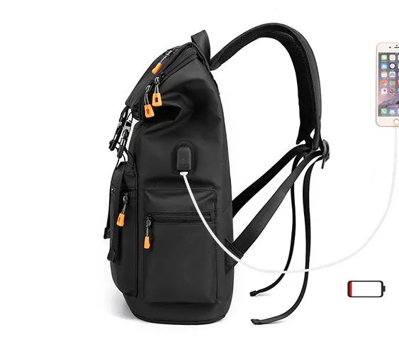 Men's Oxford cloth large capacity backpack 30x14x43cm in black for travel and commute