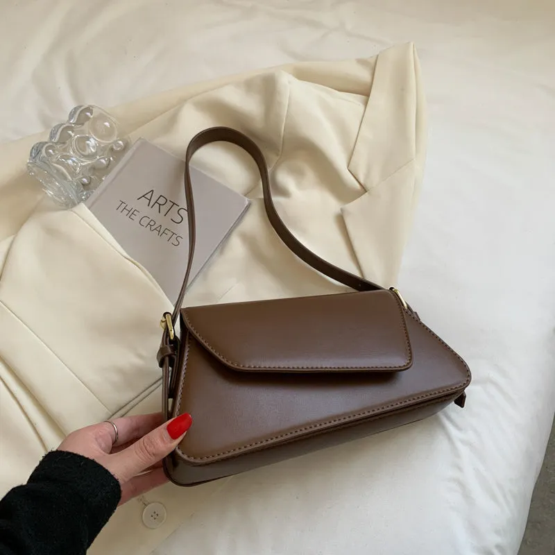 Niche small square PU shoulder bag in khaki, 26x11x5cm, one-shoulder messenger for women