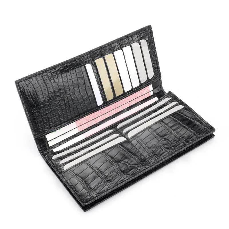 Men's black genuine leather business wallet with card and coin slots on white background