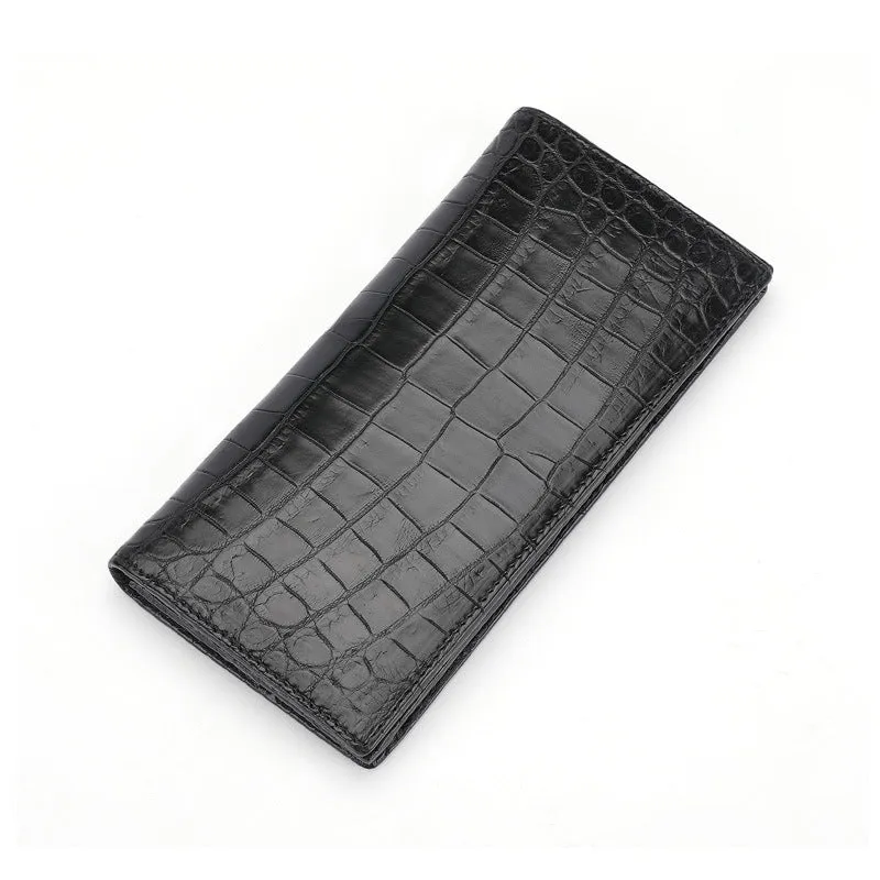Men's black genuine leather business wallet with card and coin slots on white background