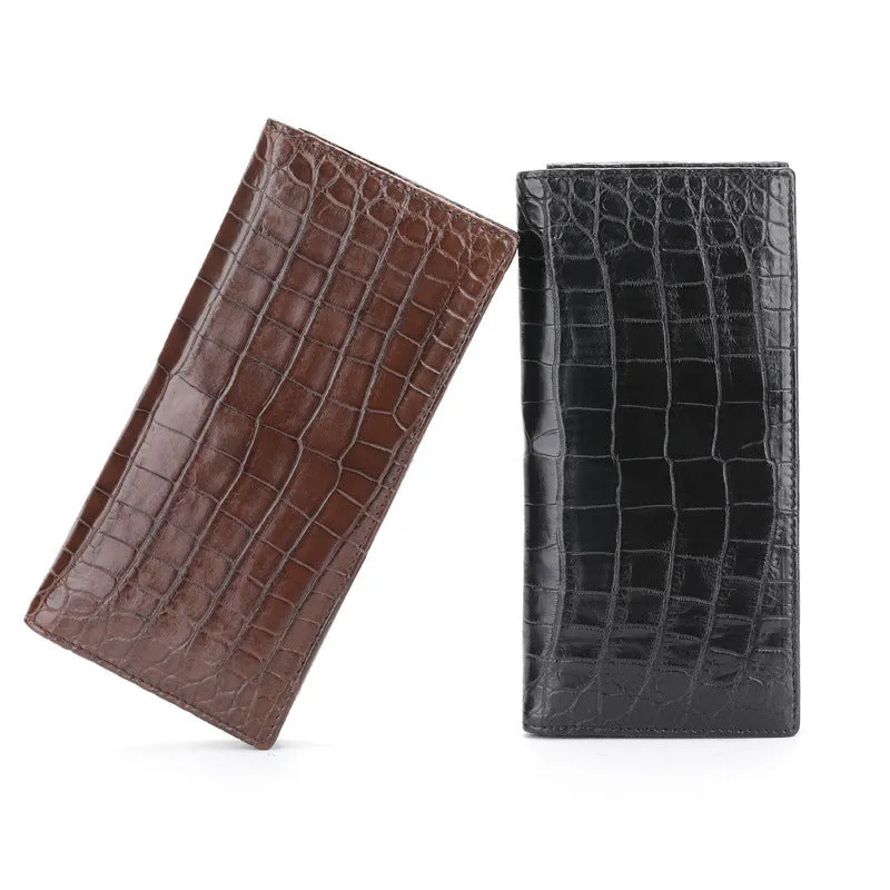 Men's black genuine leather business wallet with card and coin slots on white background