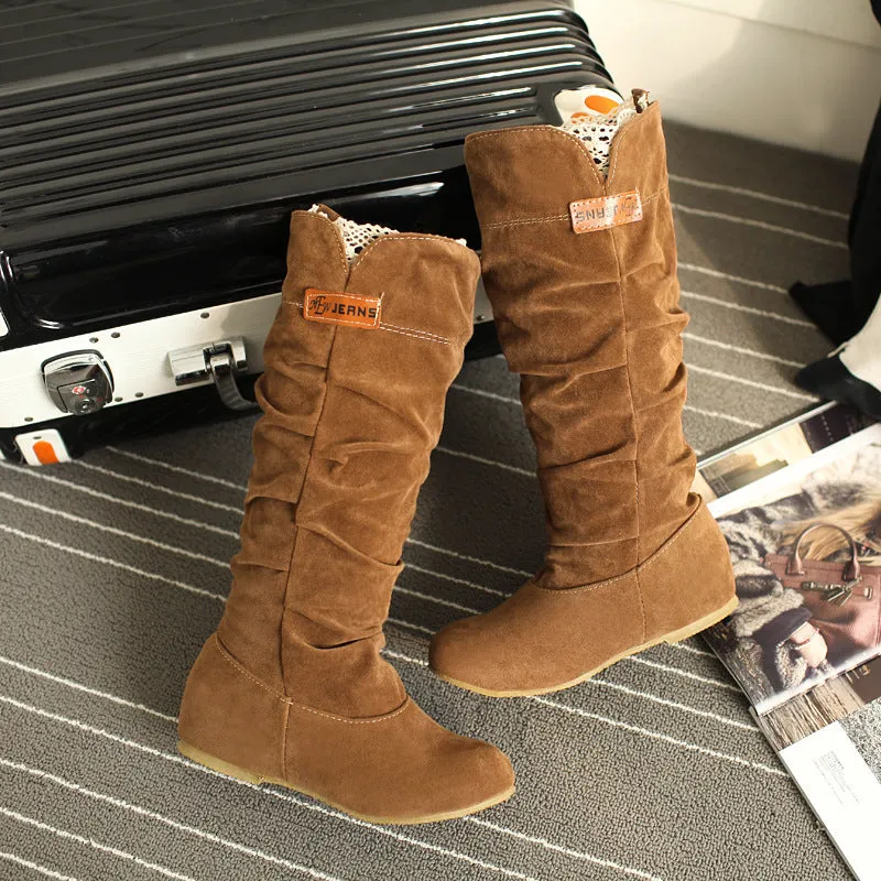 Women's suede ankle boots in brown, low heel 1-3 cm, slip-on style with soft insole and polyurethane outsole