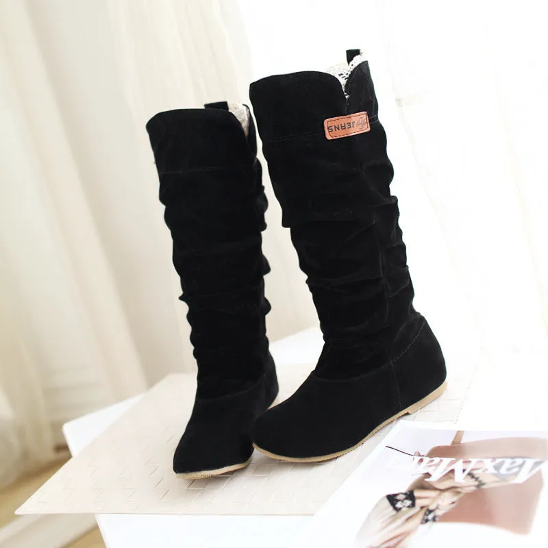 Women's suede ankle boots in brown, low heel 1-3 cm, slip-on style with soft insole and polyurethane outsole