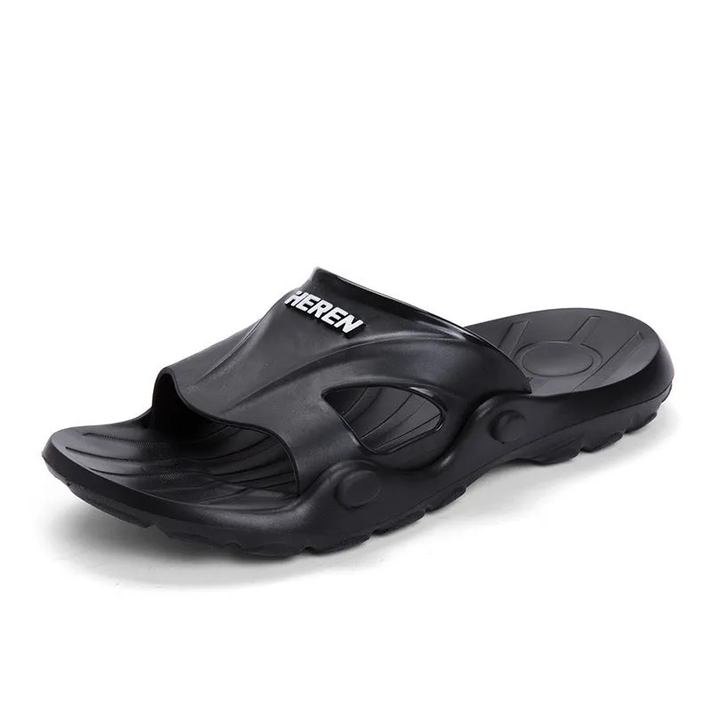 Men's indoor plastic flip-flop bathroom slippers with rubber sole, available in multiple colours and sizes 36-45